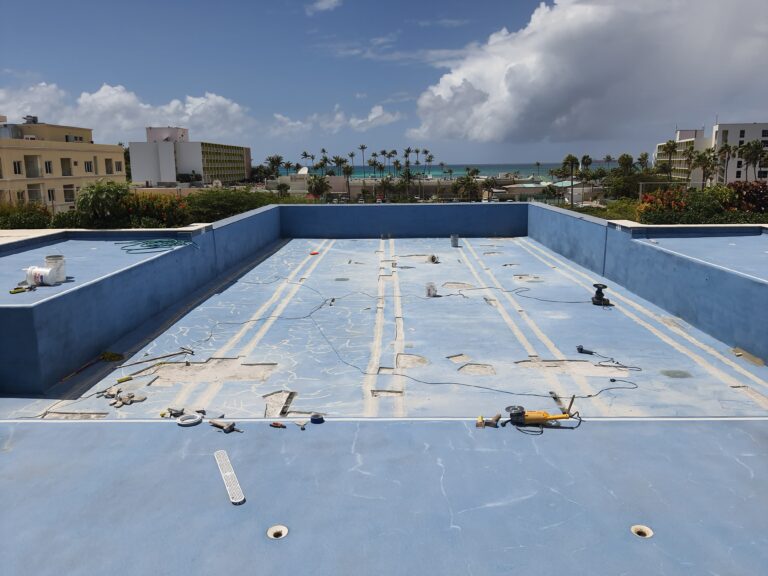 Impermeabilización con poliurea y acabado poliaspártico: vaso de piscina – registro de obra 1, Aruba