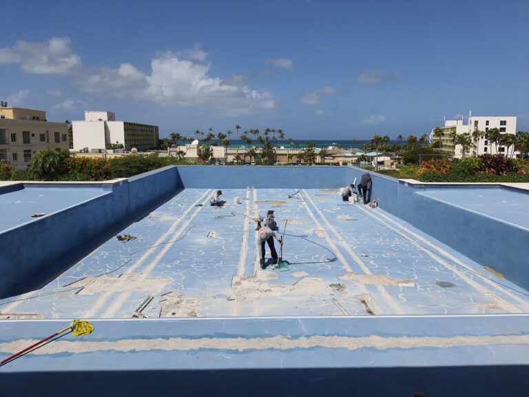 Impermeabilización con poliurea y acabado poliaspártico: vaso de piscina – registro de obra 5, Aruba