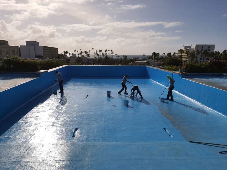 Impermeabilización con poliurea y acabado poliaspártico: vaso de piscina – registro de obra 4, Aruba