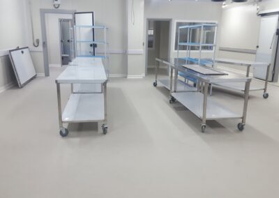 Área de preparación con piso de poliuretano cemento y media caña sanitaria, GSA Ingeniería