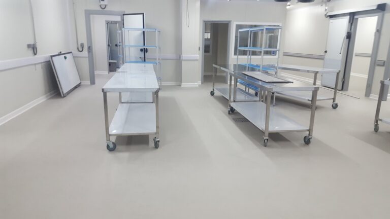 Área de preparación con piso de poliuretano cemento y media caña sanitaria, GSA Ingeniería